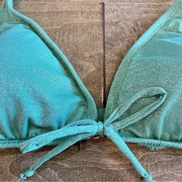 Shade & Shore Women’s Front Tie Bikini Swim Top Green Sparkle NWT - Picture 2 of 7